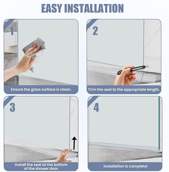 2-Pack Shower Door Bottom Seal, (3/8" x 39") Ultra Clear Glass Shower Door Seal Strip, Stop Leaks and Create a Water Barrier