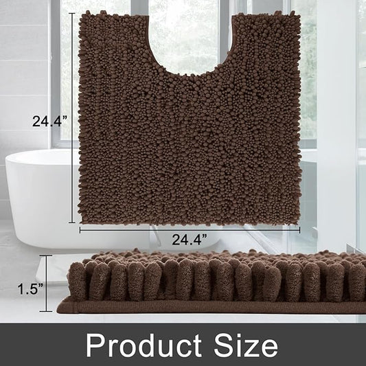 Yimobra Toilet Rug U Shaped Washable 24x24 Inch - Ultra Soft Absorbent Chenille Bath Rugs for Toilet, Quick Dry & Machine Washable, Non Slip Contour Bathroom Mat, Brown