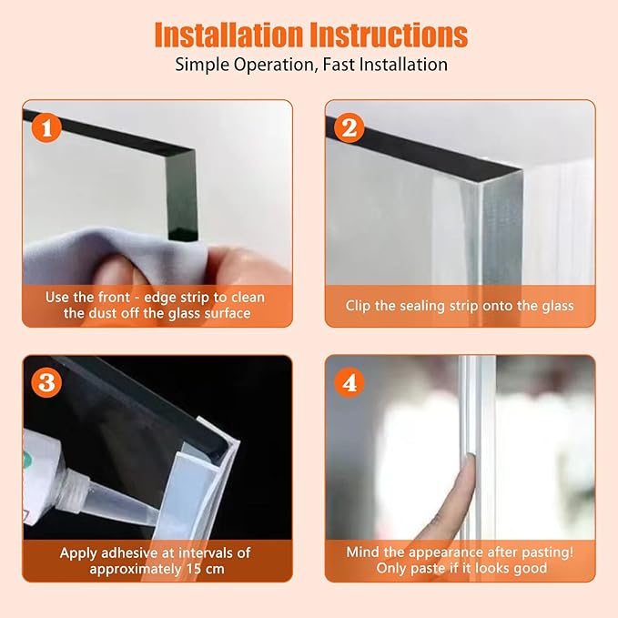 Frameless Soft Shower Door Sweep Seal Drip Rail, Glass Shower Silicone Door Seal Strip,Weatherproof Silicone Seal Fit for Glass (U Type, 8mm (5/16"))