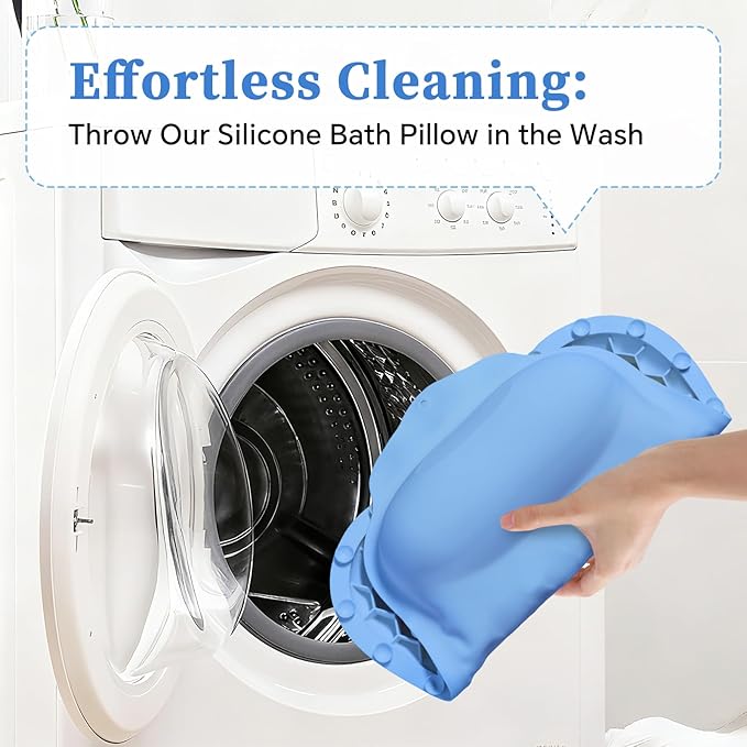 Silicone Bath Pillow for Tub Adults, 4D Air-Cushion Bathtub Pillow for Head Neck and Back Support, Non-Slip Suction Cups, Quick-Drying Waterproof Spa Pillow, Easy to Clean & Store,Blue