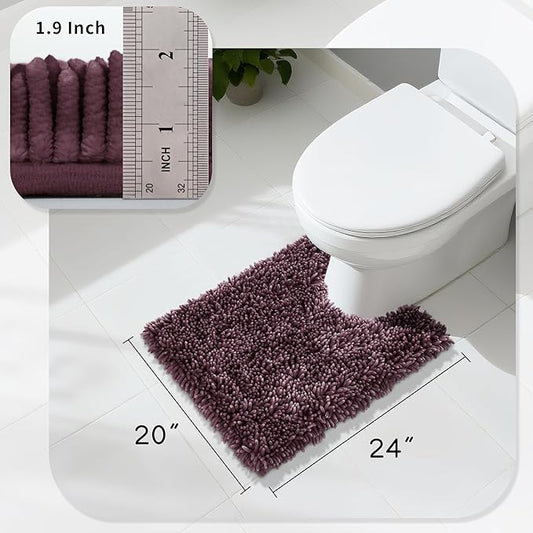 Yimobra Toilet Rugs U Shaped Washable, Extra Thick Soft Absorbent Chenille Contour Bathroom Rugs for Toilet 24x20 Inch, Quick Dry Non Slip Toilet Mat for Bath Floor, Purple Grey