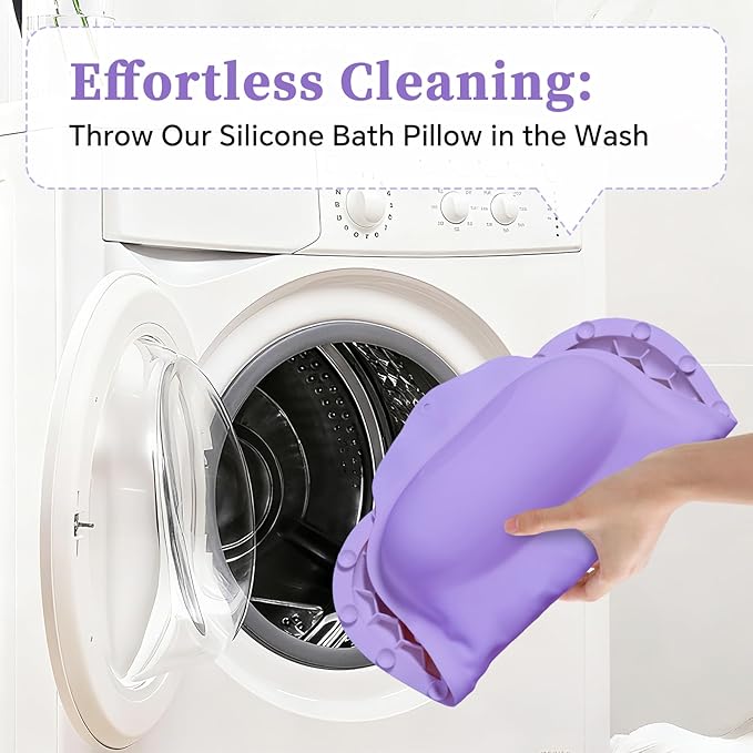 Silicone Bath Pillow for Tub Adults, 4D Air-Cushion Bathtub Pillow for Head Neck and Back Support, Non-Slip Suction Cups, Quick-Drying Waterproof Spa Pillow, Easy to Clean & Store,Purple