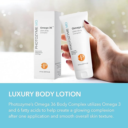 Photozyme DNA Repair Anti Aging Body Lotion Complex with DNA Enzymes + Omega 3 + 6 | Moisturizing, Hydrating, + Nourishing Skin Cream to Repair Sun Damage | Fragrance Free, Unscented | 8 Fl. Oz