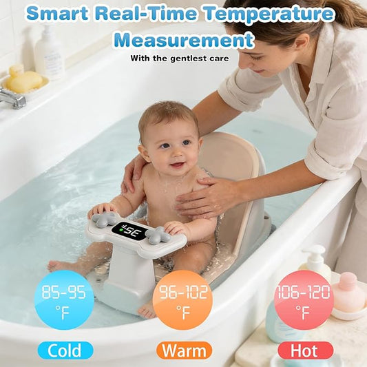 Baby Bath Seat for Babies 6 Months & Up - Bathtub Seats for Babies Sitting Up, Non-Slip,Smart Real-Time Temperature& 4 Suction Cups(Khaki)