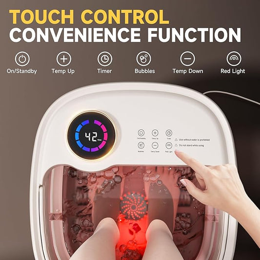 Foot Spa Bath Massager with Heat Bubble,Heating Foot Soaking Tub for Collapsible Foot Bath Bucket with Bubbles, Remote Control,Red Light, Pumice Stone, and Shiatsu Rollers for Gift