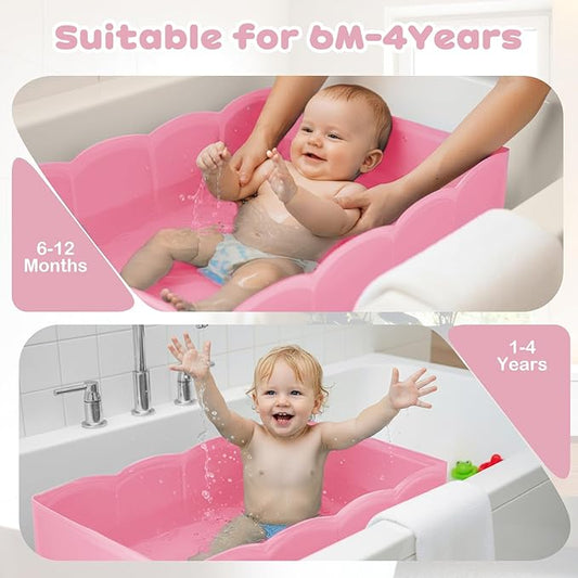 Collapsible Baby Bathtub for Shower,Reinforced Structure Infant Foldable Bath Tub with Non-Slip Base,Portable Space-Saving Kids Bath Tub for 6M to 4Years,Suitable for Outdoor, Travel Use(Pink)