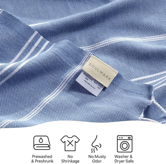 SOULMARK 100% Cotton Turkish Beach Towel with Bag - 38"x71" - 6 Pack - Made in Green & Oeko TEX Certified - Pre-Washed & Sand Free - Quick Dry and Lightweight for Travel - Made in Turkey - Light Blue