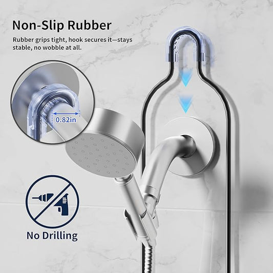 Shower Caddy Hanging with Door Hook - Split Design for Handheld Showerheads, Rustproof Over The Showerheads Bathroom Organizer with Hooks Soap and Toothbrush Holder, Bathroom Accessories Black