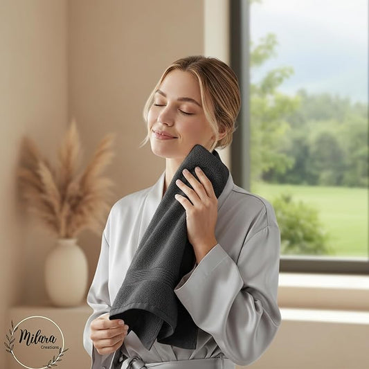 Milara Turkish Super-Plush Bathroom Hand Towels Set 2-Piece | Premium Cotton Hand Towels Set Absorbent, Durable with Hanging Loops | Anthracite (Dark Gray) Hand Towel, (16 x 30 Inches)