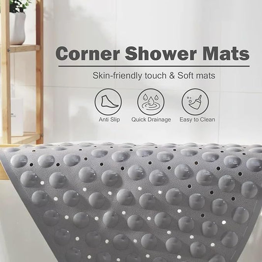 Mrcrypos Corner Shower Mats 27.5 x 27.5 Inches Bath Mat with Suction Cups and Drain Holes, Quick Dry Anti Slip Bathmat Machine Washable Shower Stall Mats for Bathroom, Gray