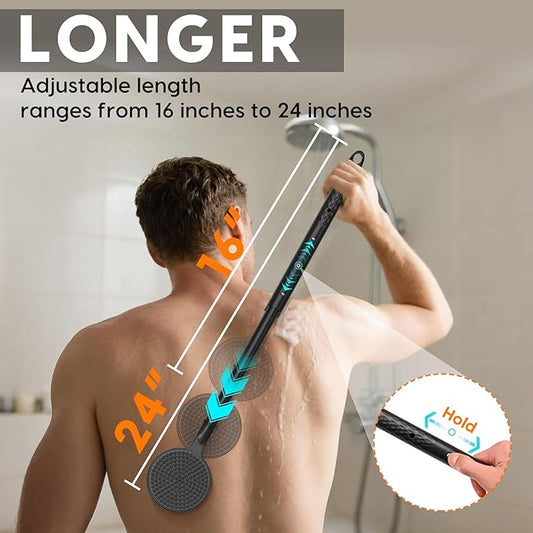 Back Scrubber for Shower, 24in Adjustable Handle Body Brush, Double Sided Shower Brush for Shower Exfoliating and Massage Can Produce Rich Foam, Long Handle Back Scrubber for Men (Circular)