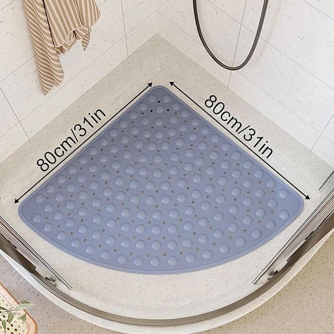 Mrcrypos Corner Shower Mats 31 x 31 Inches Bath Mat with Suction Cups and Drain Holes, Quick Dry Anti Slip Bathmat Machine Washable Shower Stall Mats for Bathroom, Gray