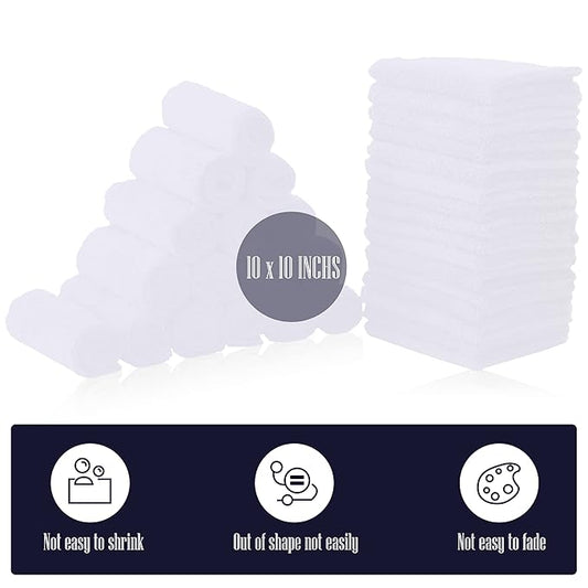 32 Pack Baby Washcloths - 10x10 Inch, Luxury Coral Fleece - Extra Absorbent and Soft Wash Clothes for Newborns, Infants and Toddlers - Suitable for Sensitive Skin and New Born - Baby Shower - White