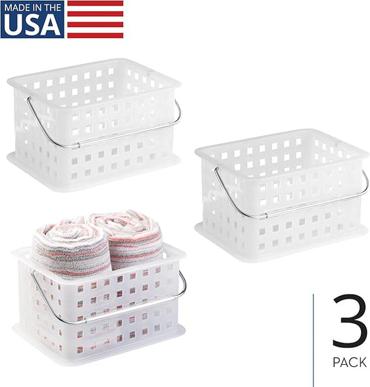 iDesign Portable Shower Caddy Basket with Handle for Dorm or Bathroom, Set of 3, Frost, Made in USA