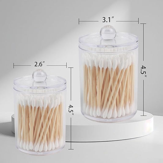 2 Pack Qtip Holder Dispenser,Bathroom Canisters Apothecary Jar Set, Acrylic Vanity Makeup Storage Organizer Set,10 and 12 oz
