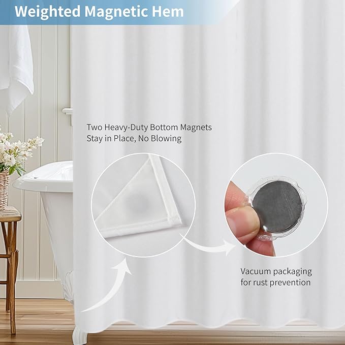 2-in-1 stall Fabric Shower Curtain or Liner,Breathable TPU & Washable,36Wx72H Narrow Linen Textured Bathroom Shower Curtain Set with 6 Plastic Hooks,Modern,36"x72",White
