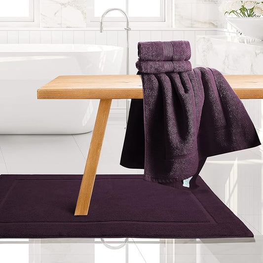 Hearth & Harbor Bath Mat Towels - 100% Ring Spun Cotton Luxury Towels - Ultra Soft & Highly Absorbent, Bathroom Towels, Floor Mat - Purple