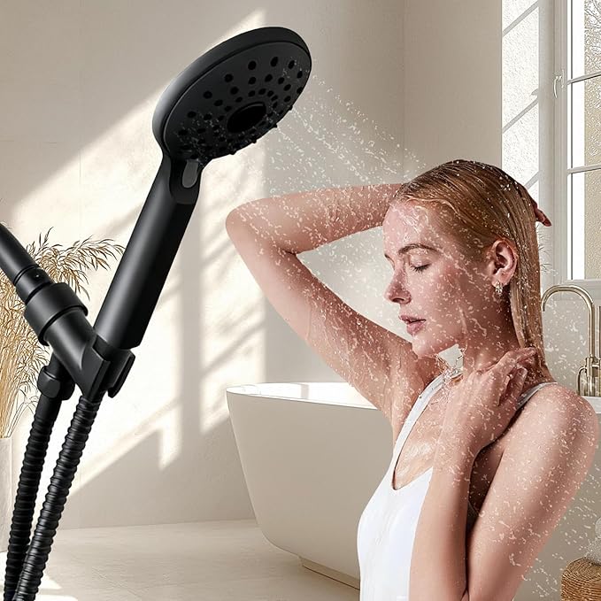 Plastic Shower Head Holder for Hand Held Showerhead Adjustable Shower Arm Mount for Connecting Shower Arm and Shower Hose,Premium ABS Bracket with Brass Swivel Ball Joint Connect (Black)