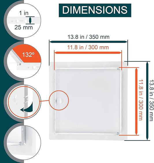 12" x 12" White Metal Access Panel. Service Shaft Door Panel. Plumbing, Electricity, Heating, Alarm Wall Access Panel for Drywall. Bathroom Services Access Hole Cover.