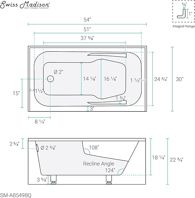 Voltaire 54" X 30" Left-Hand Drain Alcove Bathtub with Apron in Bisque