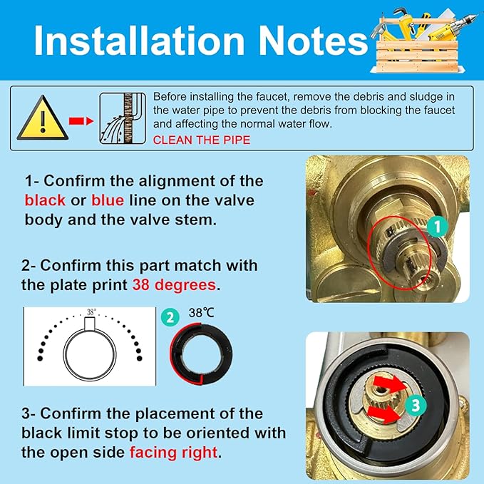2 Way Shower Diverter Valve Brass 2 Functions Thermostatic Shower Mixing Valve Kit 3 Handle Flow Control Valve, 3/4 Inch Inlet, Can Run Simultaneously(Chrome)