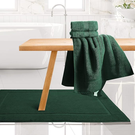 Hearth & Harbor Bath Mat Towels - 100% Ring Spun Cotton Luxury Towels - Ultra Soft & Highly Absorbent, Bathroom Towels, Floor Mat - Hunter Green