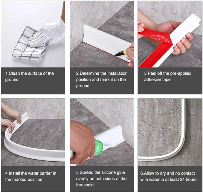 Ynotus 67Inch Collapsible Threshold Water Dam - 1.5" High - Walkin Shower Guard - Keeps Water In Shower Stall - Silicone - For Dry & Wet Bathroom/Kitchen/Wheelchair Accessible