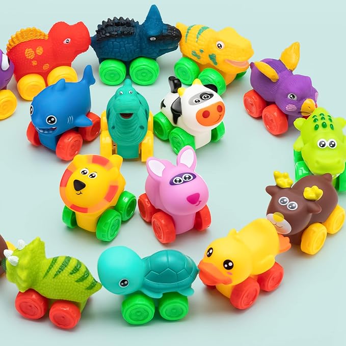JOYIN Animal Cars, Soft Rubber Car Set Toy, Baby Mini Vehicles, Bath Toy Car for Boys and Girls,Summer Beach and Pool Activity Gift, Party Favors for Kids, Christmas Kids Gifts