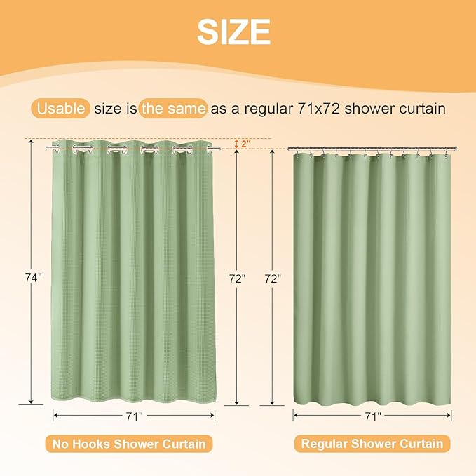 River Dream Sage Green Cotton Blend Shower Curtain with Snap in Liner, No Hook Shower Curtains for Bathroom, Hotel Grade, Water Repellent, 71" W x74 L
