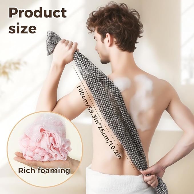 3PCS Exfoliating Shower Towel,2026 New Premium Scrub Wash Back Bath Cloth for Body Face,Exfoliating Washcloth Back Body Scrubber for Home(#Grid)