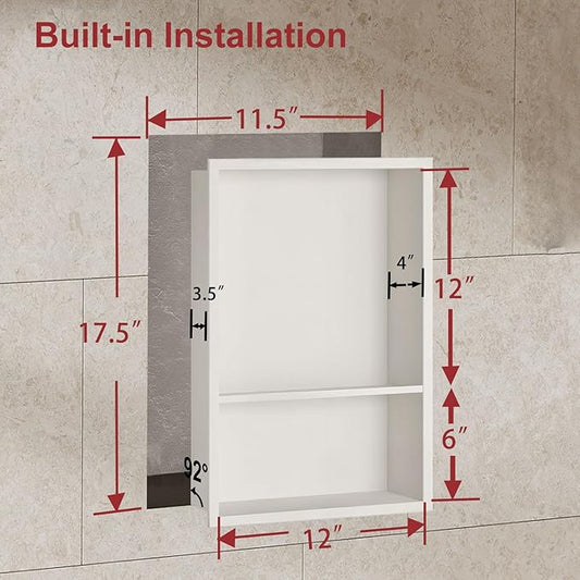 Shower Niche,12 * 18 Stainless Steel Elegant Bathroom Niche, No Tile Needed Recessed Shower Shelf Organizer for Storage,Warm White