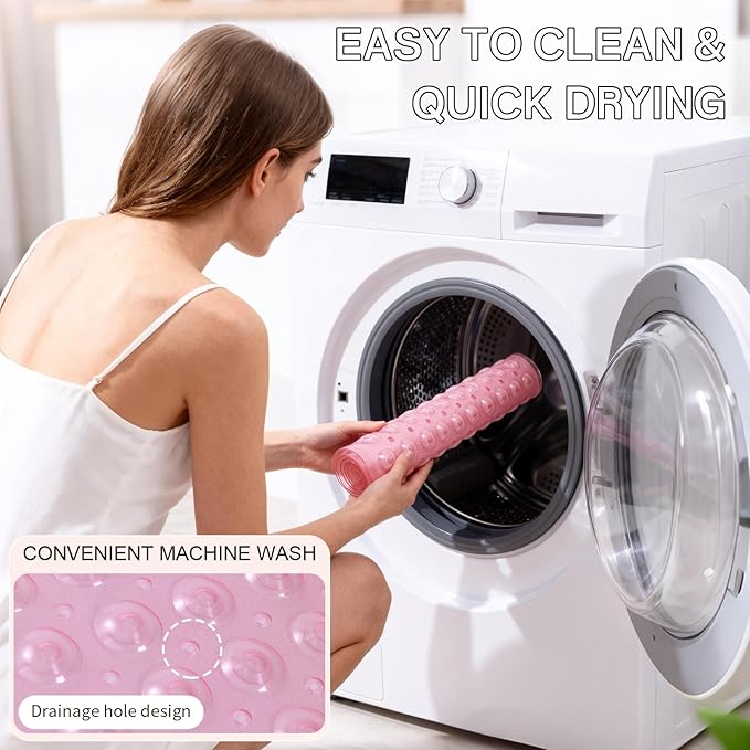 Anti-Slip Bathtub Shower mat, 27.5×14.5(Approximately 70×37cm) inch Soft Oversized Machine Washable Non-Slip Bathtub mat with Drainage Holes, Bathroom Floor Suction Cup.(1-Clear Pink)