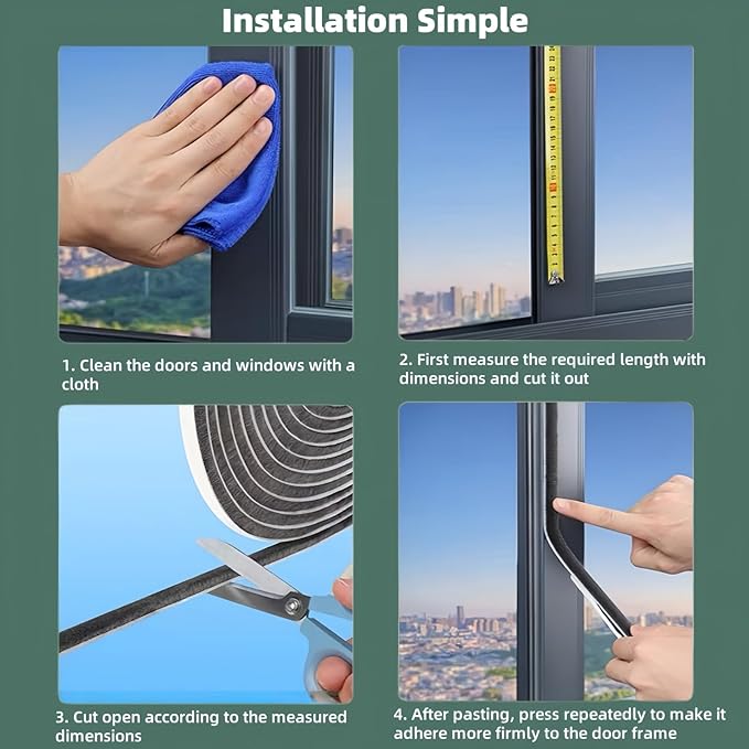 Window Weather Stripping Door Seal, 33FT Self-Adhesive Soundproofing Weather Strip for Exterior Door Frame Window Winter Insulation Noise Cancelling Window Inserts, 0.35in x 0.35in, Gray