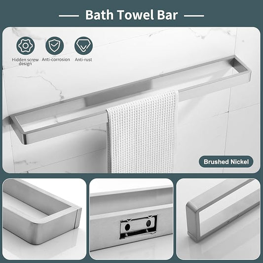 YACVCL 4-Piece Bathroom Hardware Set Brushed Nickel Towel Bar Set Premium Stainless Steel Bath Towel Holder Sets Towel Racks Wall Mounted