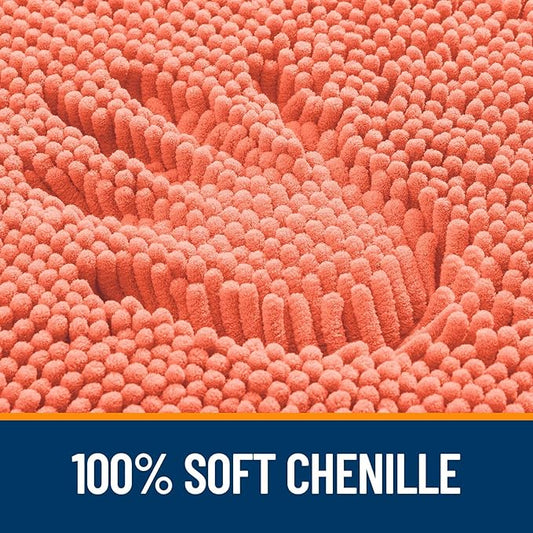 OLANLY Bathroom Rugs Sets 2 Piece, Soft Absorbent Chenille Bath Mats and U-Shaped Contour Toilet Mat Area Rug Set, Machine Washable Bath Carpet, Home Decor Accessories(30"x20"+24"x20", Coral)