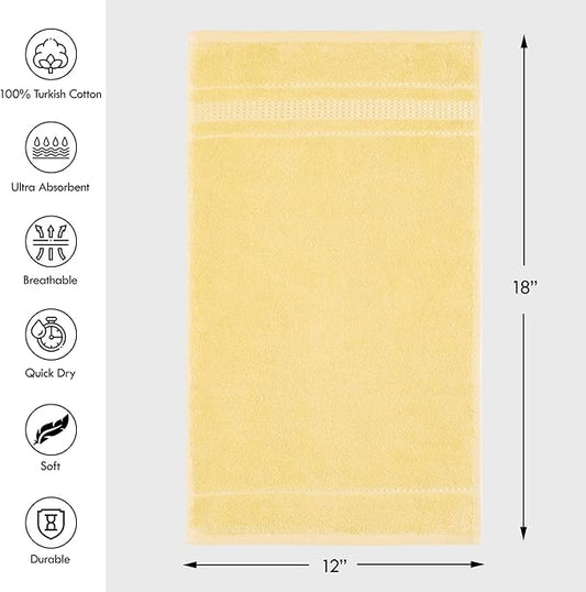 Melissa Linen, Fingertip Towels 4 Pack, 100% Turkish Cotton, Small Hand Towels for Body and Face, 12 x 18 in, Super Soft, Absorb Water, Quick Dry, (Light Yellow Fingertip Towels)