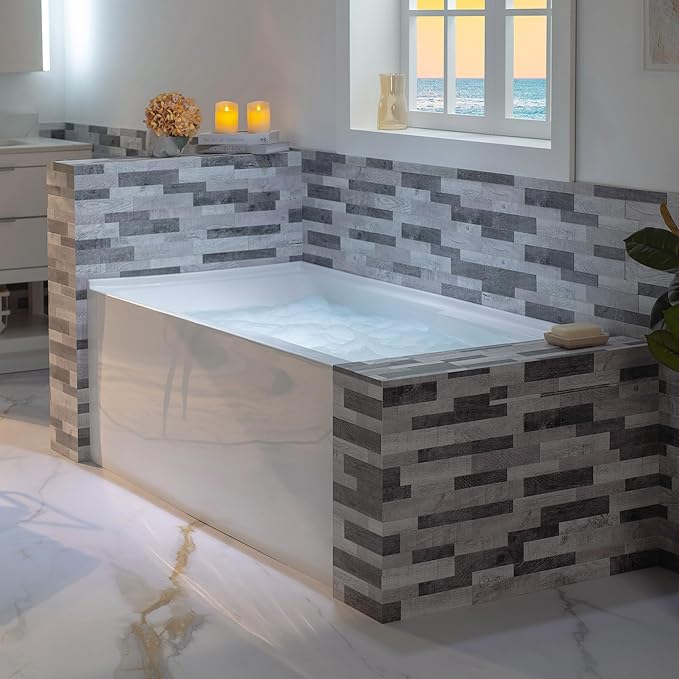 WOODBRIDGE 54" Acrylic Rectangular Alcove Soaking Bathtub in White with Right Drain, Brushed Gold Pop-Up Drain Included BA5430R