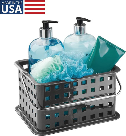 iDesign Plastic Shower Caddy Basket with Handle for Bathroom or College Dorm - Gray - Made in USA