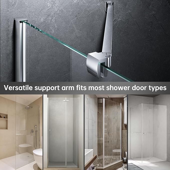 Frameless Shower Door Support Bar, Stainless Steel Wall-to-Glass Support Arm to Fixed Shower Glass Panel, for 1/4"-3/8" (6-10 mm) Door, 180° Pivot & Stow-Flat Mode (Chrome, 15.8-inch(400mm))
