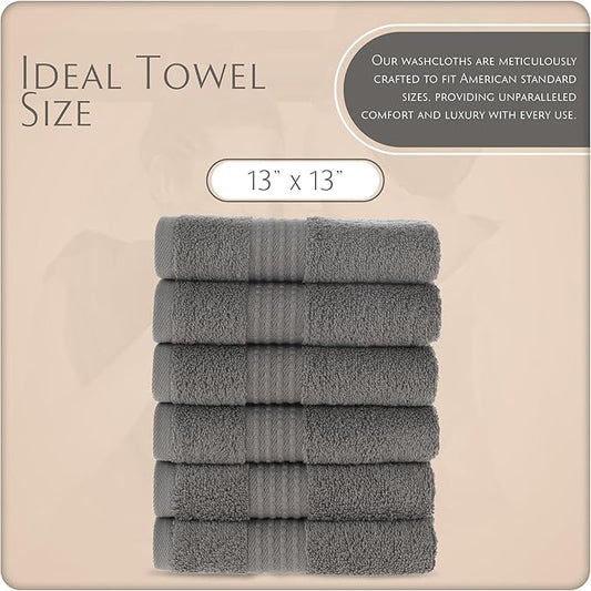 MAURA Basics Turkish Cotton Washcloth Towel Set High Performance Bathroom Essentials with Hanging Loops, Standard Size 13”x13”, Ideal for Daily Comfort, Space Gray