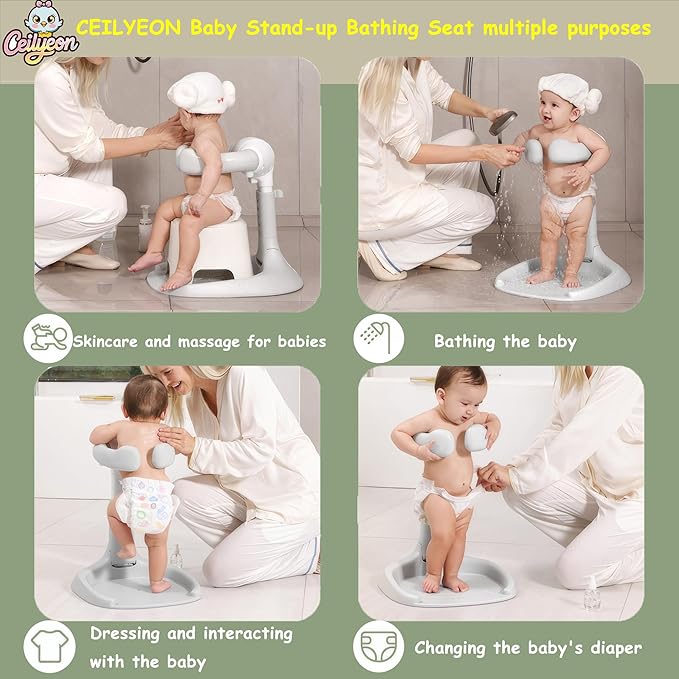 Baby Bath Stand with Adjustable 5 Levels โ Foldable Infant Bath Seat for 6+ Months, Non-Slip & Easy-Clean Design, Travel-Friendly Cream Bath Support (No Assembly, Space-Saving)