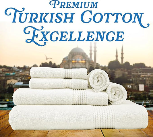 East'N Blue Lara Premium Bath Towel Set 6 Piece - Soft & Highly Absorbent Bathroom Towel Set, 100% Luxury Turkish Cotton, Flannel Bath Towels, 1 Bath Towel, 1 Hand Towel, 4 Washcloths - Creme