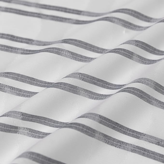 Amazon Basics Geometric Jacquard Fabric Shower Curtain for Bathroom, Lightweight, Waterproof and Washable, 72" W x 78" L, Grey Striped
