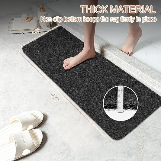 Joyhalo Shower Mats for Showers Anti Slip for Elderly, 47'' x 16'' Non Slip Bath Mat for Inside Shower, Bath Tub Mats for Bathroom Non Slip for Shower, PVC Loofah Bathroom Mats, Black