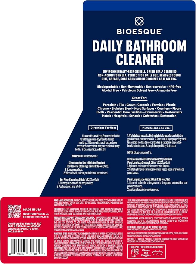 Bioesque Bathroom Cleaner Concentrate, 64 Fluid Ounce (Pack of 4)