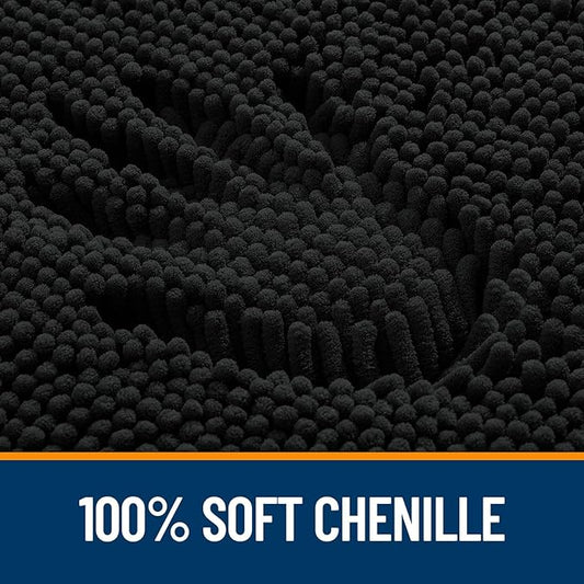 OLANLY Bathroom Rugs Sets 2 Piece, Soft Absorbent Chenille Bath Mats and U-Shaped Contour Toilet Rug, Non-Slip, Machine Washable Bath Carpet, Home Decor Accessories(24"x16"+24"x20", Black)