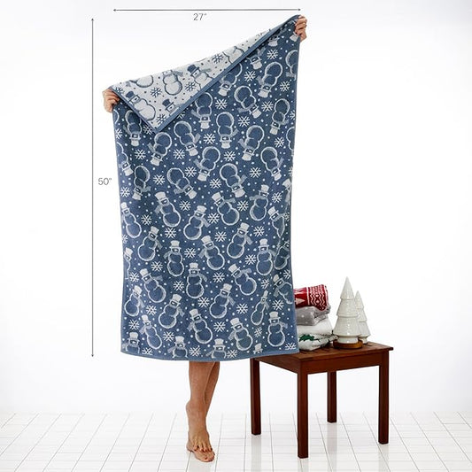 SKL Home Christmas/Winter Top Hat Snowmen Bath Towel, Blue