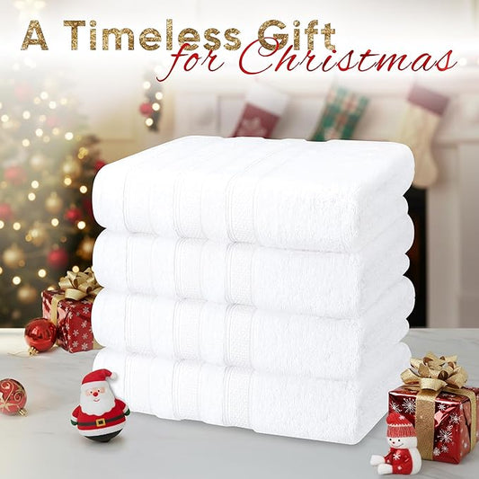 American Soft Linen Salem 100% Cotton Turkish 4 Piece Bath Towels for Bathroom, 600 GSM Soft Absorbent Quick Dry Bath Towel Set, White
