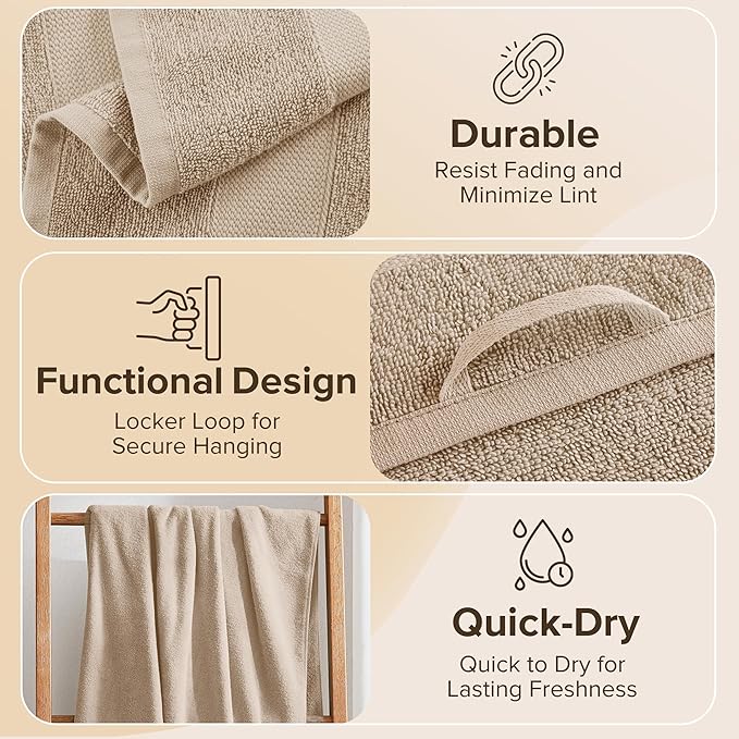 Comfort Spaces Turkish Bath Sheet Set 35x70 Oversized of 2 Piece Large Bath Towels Beach Towel 100% Turkish Cotton Towel Set for Bathroom Luxury Highly Absorbent Ultra-Soft Quick Dry Towel Beige Tan