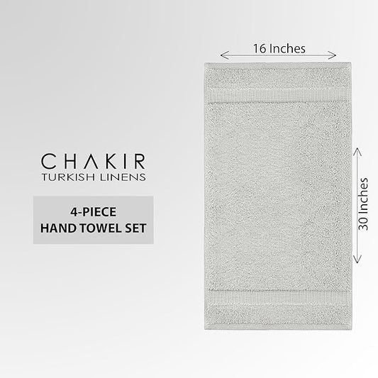 Chakir Turkish Linens Premium Cotton Absorbent Turkish Towels (Hand Towel - 4 Piece Silver)